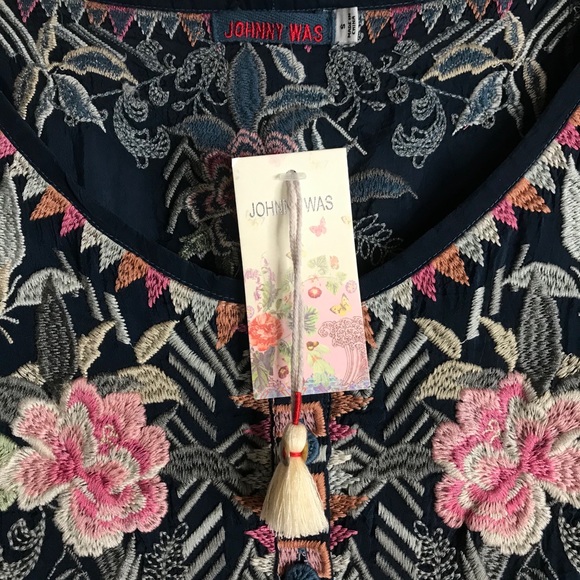 JOHNNY WAS Floral Garden Embroidered Blouse Navy - Picture 11 of 12